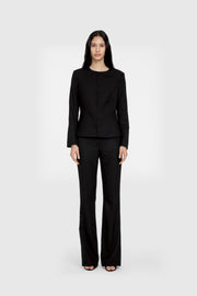 Collarless Tailored Wool Jacket